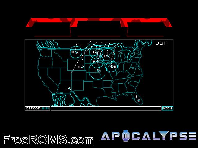 Apocalypse (F) (1988) (Disk 1 of x) [h1] Amstrad CPC game showing 3D box cover and gameplay screenshot